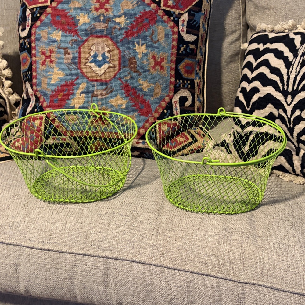Lime Green Wire Mesh Baskets - Set of 2